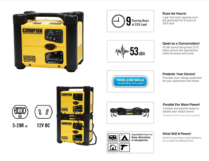 Champion Power Equipment 2,000Watt Recoil Start Gasoline Powered